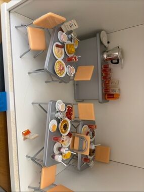 Miniature Diner Table Set with Peach Seats and Gray Tables